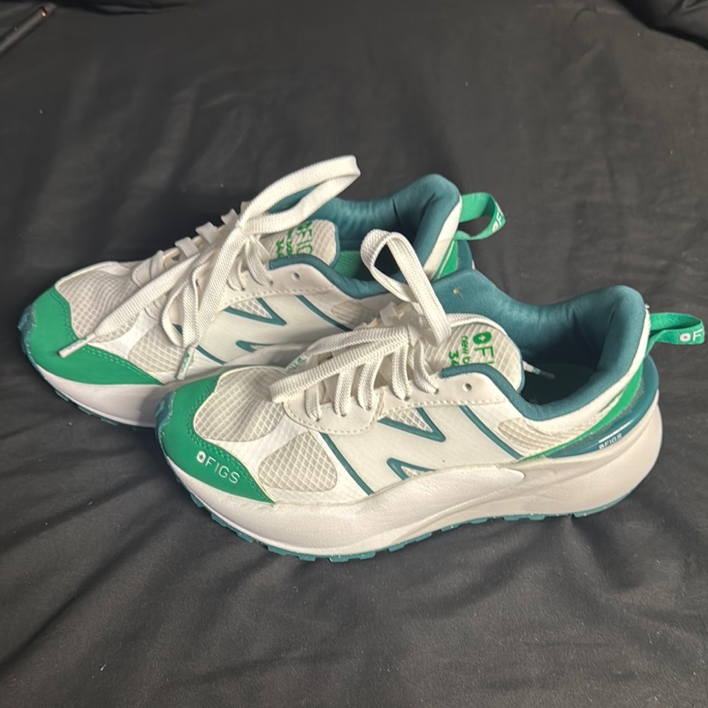 New Balance/Figs White and Evergreen Shoes